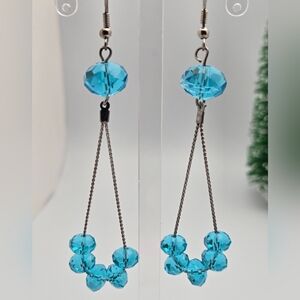 ✨2/$10✨ Aqua Blue Crystal Dangle Earrings 3" Silver Hooks